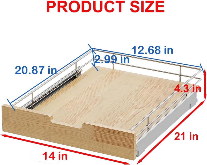 Sikarou Pull Out Cabinet Organizer,Heavy-Duty Slide Out Shelf, Wood And Wire Basket, Pull Out Drawer for for Kitchen Under Sink Space, Pantry, Bathroom (14 * 21 WM) - Image 2